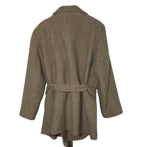 Calvin Klein Wool Blend Textured Double Breasted Pea Coat Brown Tan Sz 3X Belt - Picture 2 of 8